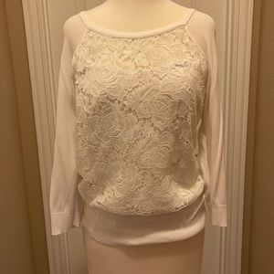 White House Black Market lace front white sweater